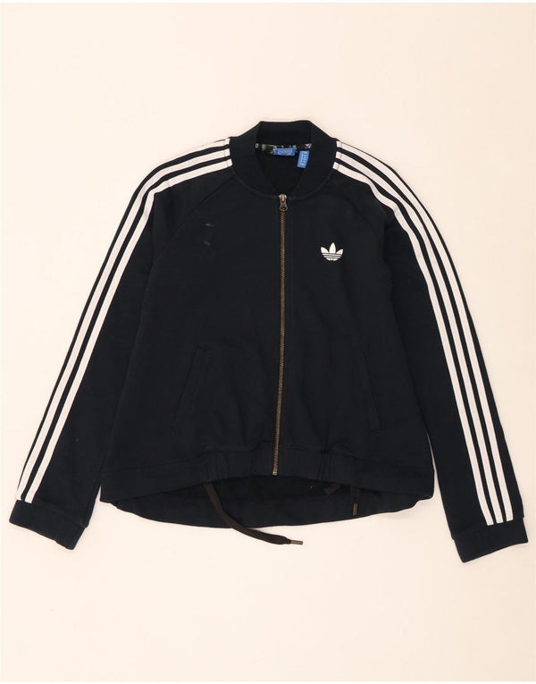 Adidas Womens Graphic Tracksuit Top Jacket UK 8 Pequeno Algodão Preto
