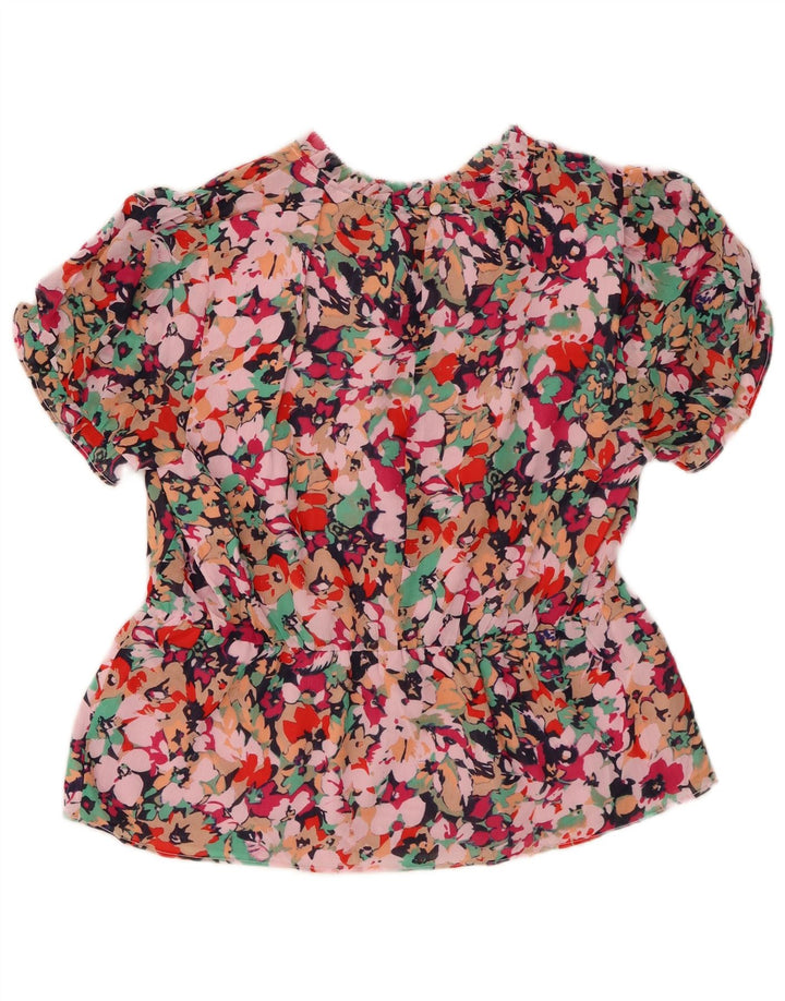 Blusa feminina J. CREW UK 14 poliéster floral rosa médio
