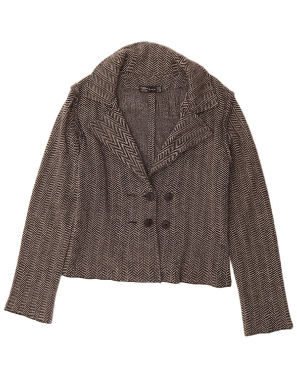 ZARA Womens Knit Blazer Jacket UK 14 Large Grey Herringbone