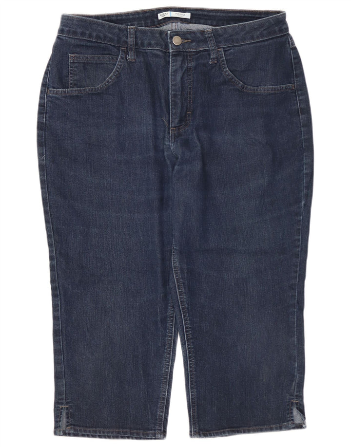 Calça jeans feminina LEE Riders cintura média capri EUA 12 grande W32 L19 azul marinho