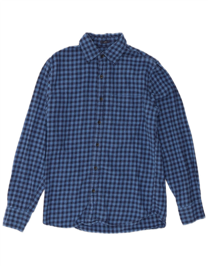 J. Crew Camisa masculina de flanela slim fit pequena azul algodão guingão