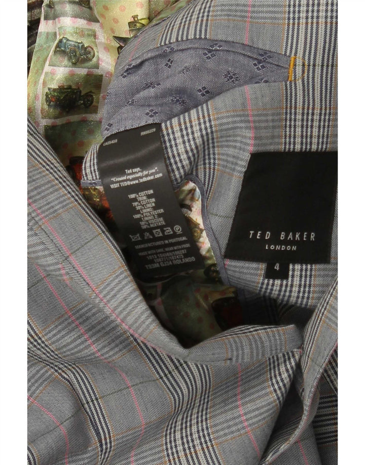 Jaqueta blazer masculina Ted Baker com 2 botões tamanho 4 grande algodão xadrez cinza