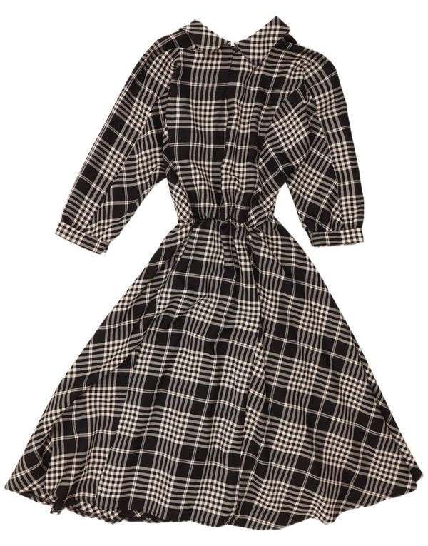 Vestido feminino vintage manga comprida linha A UK 16 grande xadrez preto