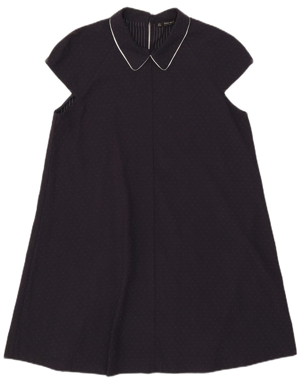 Vestido feminino Zara A-Line UK 14 grande poliéster manchado azul marinho