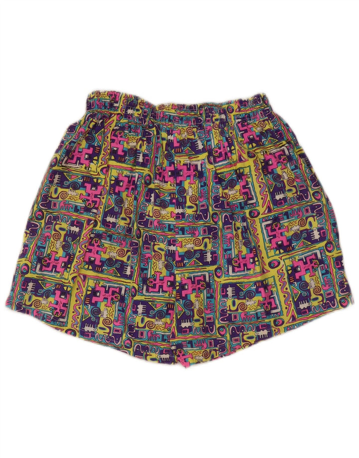 Shorts de cintura alta feminino vintage pequeno W27 algodão patchwork multicolorido