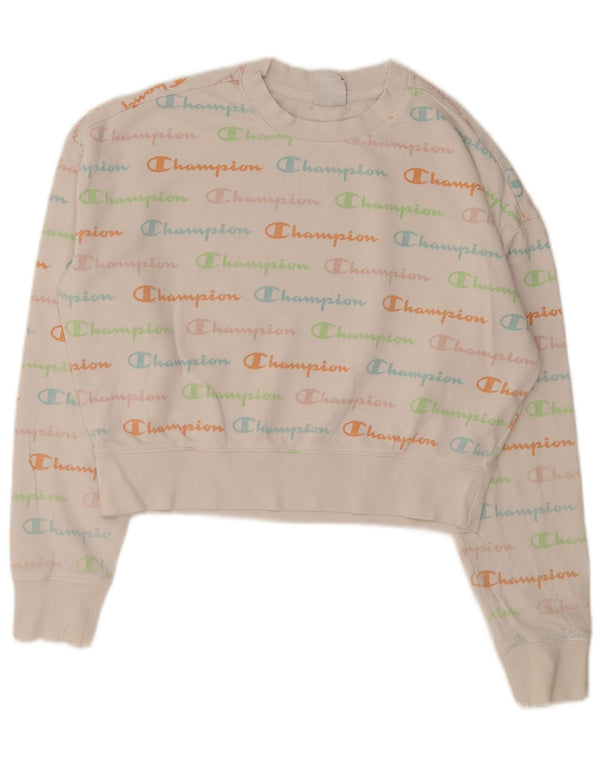 Champion feminino gráfico crop moletom jumper UK 14 médio branco