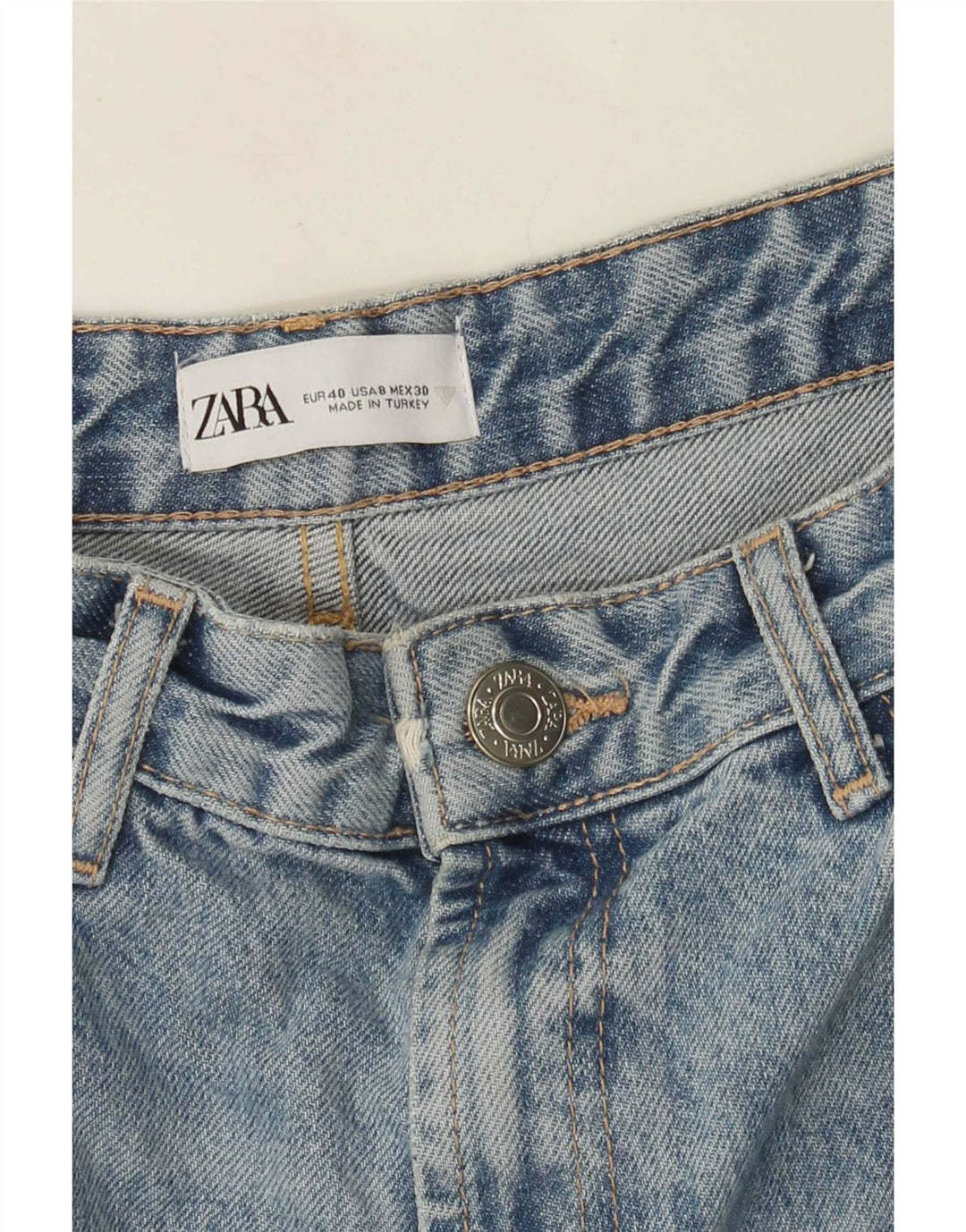 Calça jeans feminina Zara com perna larga desgastada EU 40 médio W30 L32 azul