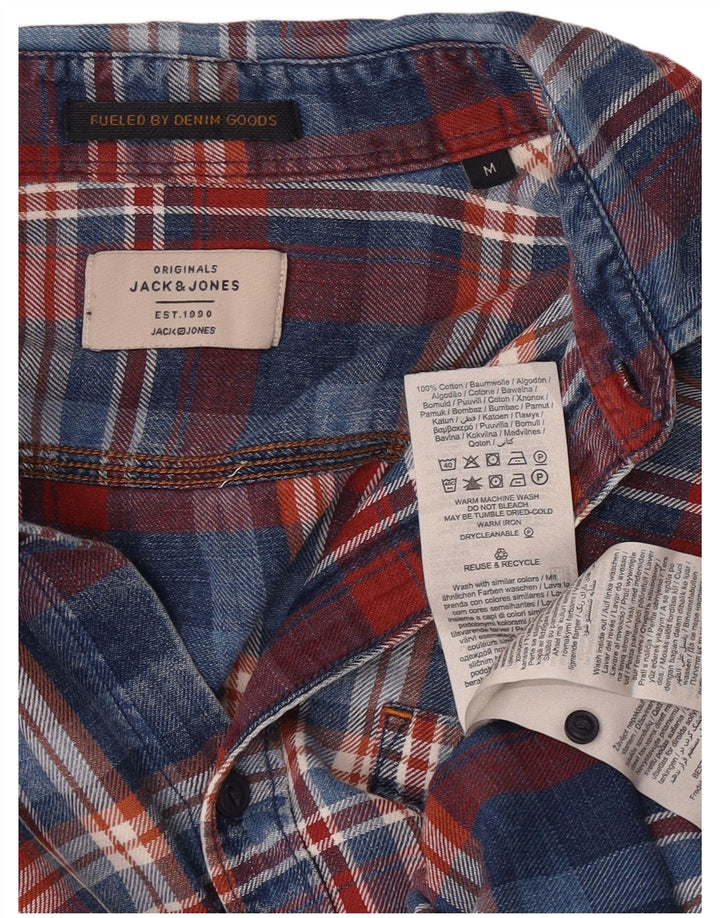 Camisa jeans masculina Jack & Jones média azul marinho xadrez algodão