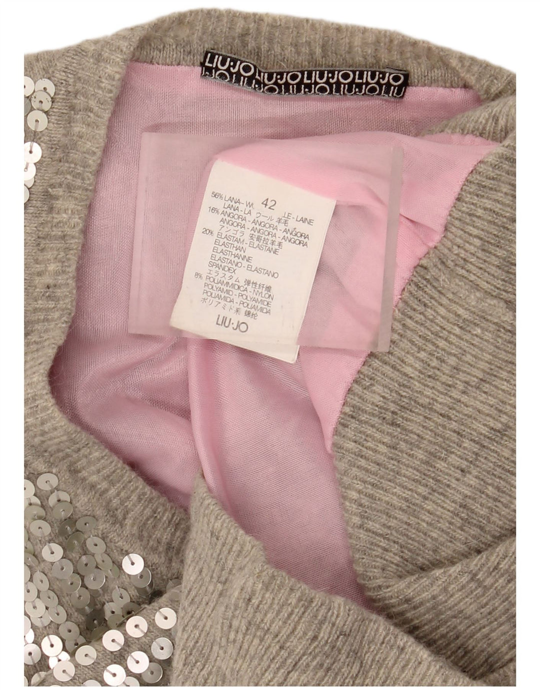 Liu Jo Regata feminina cropped com lantejoulas IT 42 lã cinza médio