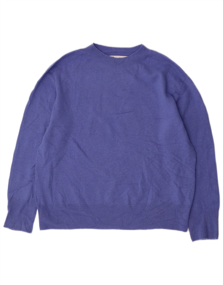 Suéter feminino Zara com gola redonda grande e gola redonda, 10 lã azul pequena