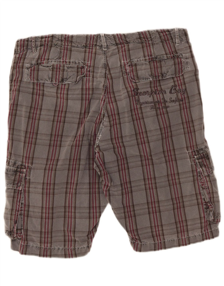 Shorts cargo masculino Scorpion Bay W36 grande algodão xadrez cinza
