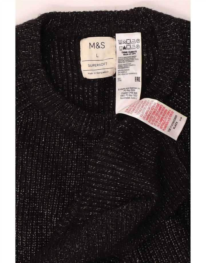Suéter masculino Marks & Spencer com gola redonda, grande poliamida preta manchada
