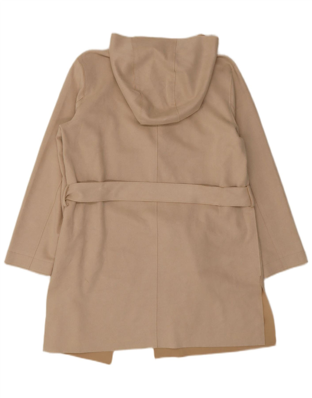 Sobretudo feminino Zara com capuz UK 14 poliéster bege médio