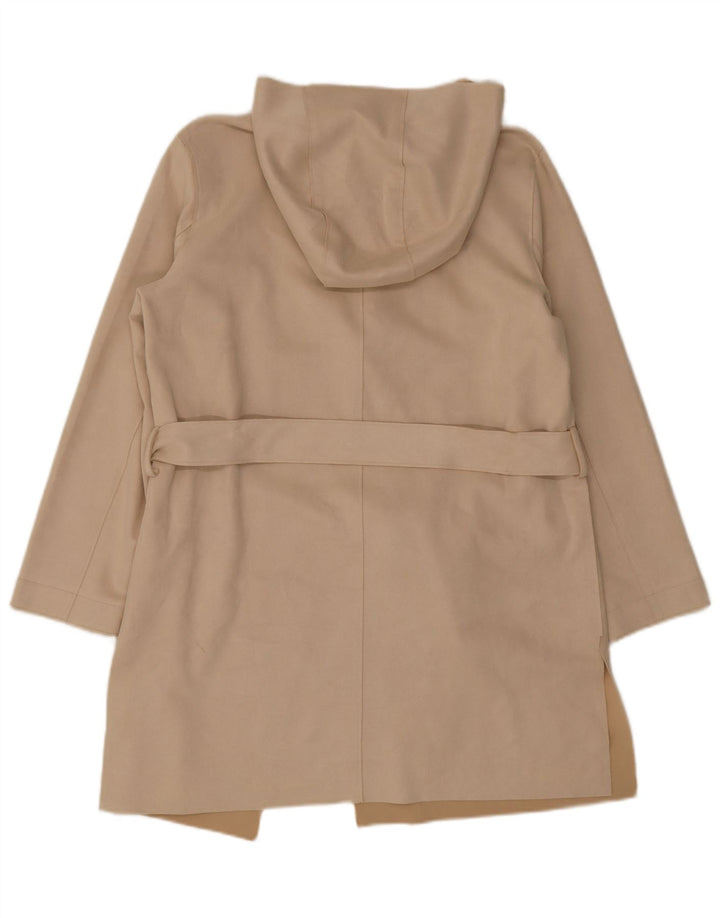 Sobretudo feminino Zara com capuz UK 14 poliéster bege médio