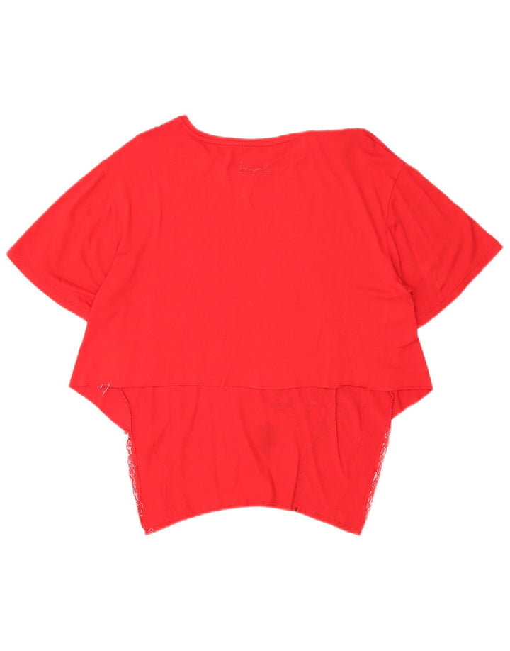 Blusa feminina assimétrica DESIGUAL UK 14 grande floral vermelho