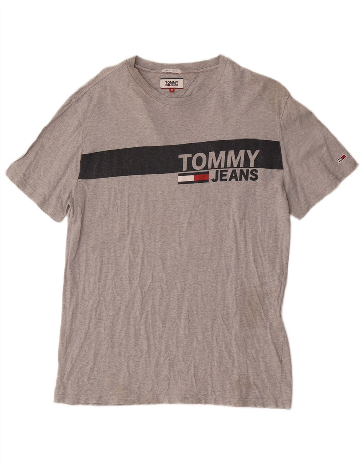 Tommy Hilfiger Camiseta masculina regular fit gráfica top médio algodão cinza