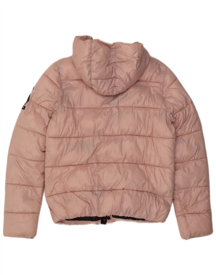 Jaqueta acolchoada com capuz feminina Superdry UK 12 nylon rosa médio