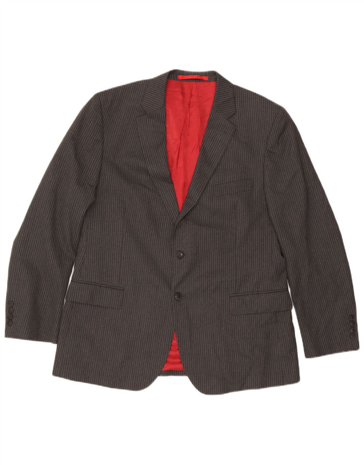 Jaqueta blazer masculina de 2 botões Marks & Spencer Reino Unido 44 XL listrado cinza