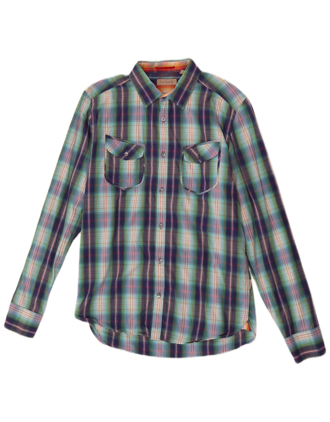 Camisa masculina Ted Baker tamanho 3 médio algodão xadrez multicolorido