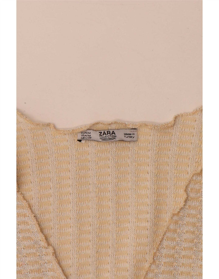 Blusa feminina Zara Crop Knit Top Reino Unido 14 Médio Bege Salpicado