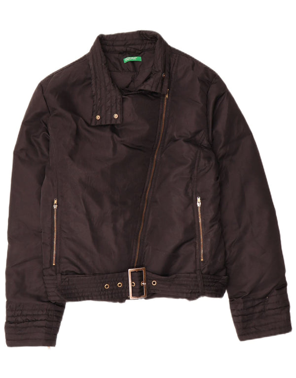 Jaqueta feminina acolchoada para motociclista Benetton UK 10 pequena preta nylon