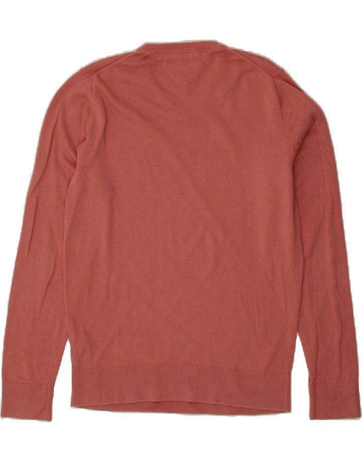 TOMMY HILFIGER Mens V-Neck Jumper Sweater Small Maroon Cotton Vintage Tommy Hilfiger and Second-Hand Tommy Hilfiger from Messina Hembry 
