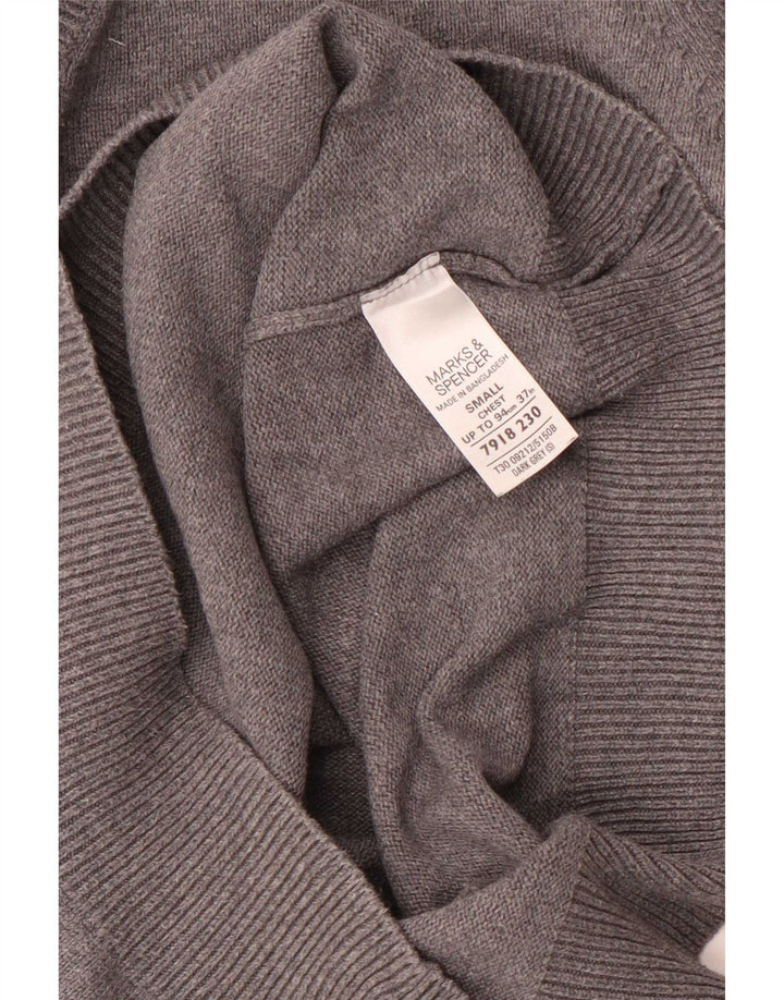 Suéter masculino Marks & Spencer com decote em V, pequeno algodão cinza