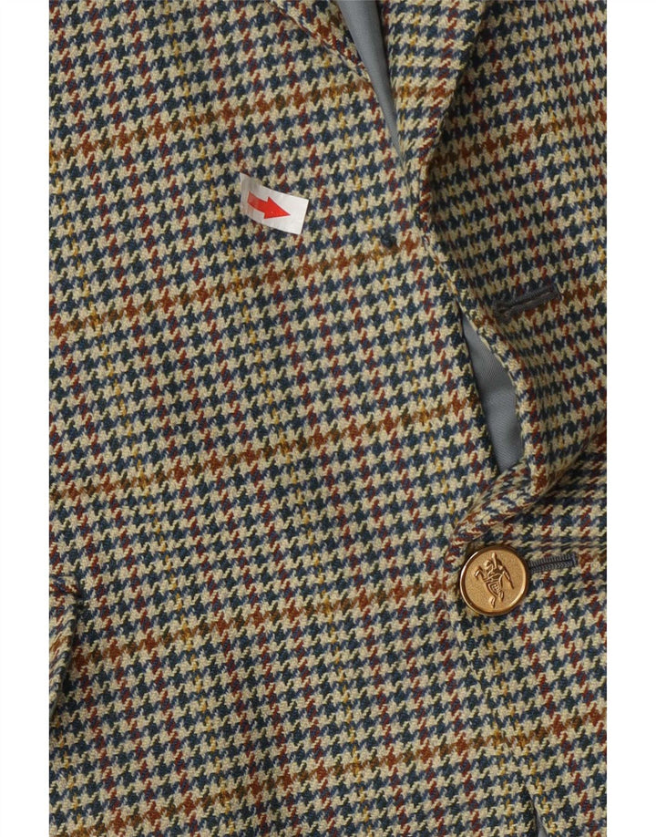 Burberrys Mens 1 Button Blazer Jacket IT 50 Large Blue Houndstooth Wool