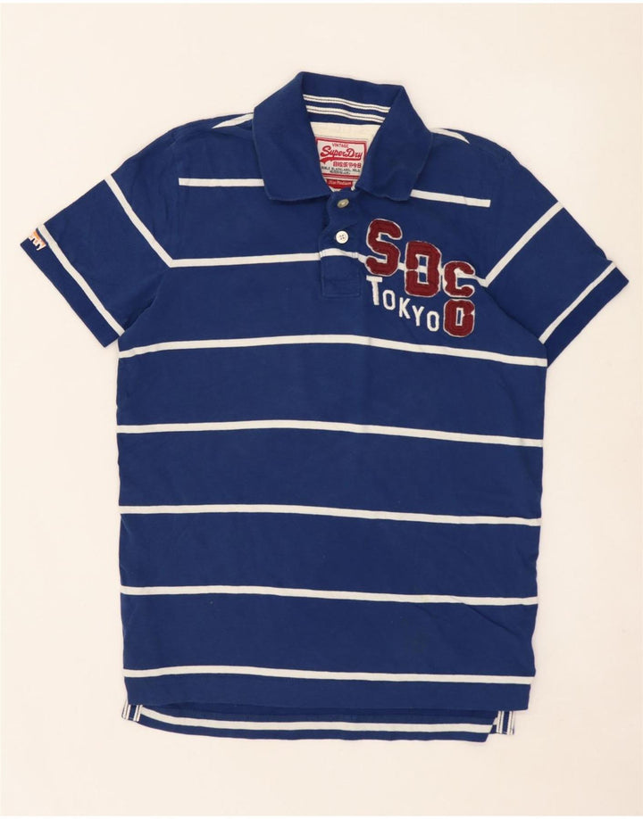 Camisa polo masculina SUPERDRY com listras azuis médias de algodão