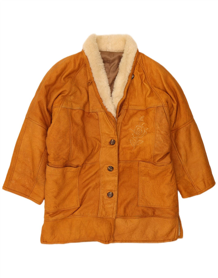 Casaco feminino vintage oversized shearling UK 14 médio bege