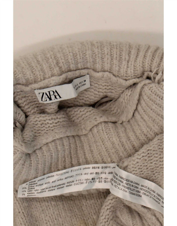 Suéter feminino Zara com gola alta e gola alta, Reino Unido 14, grande, cinza, poliéster