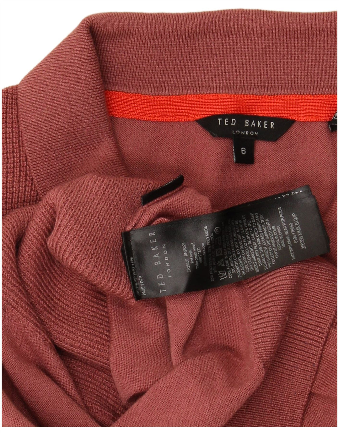 Camisa polo masculina Ted Baker tamanho 6 2XL poliéster vermelho