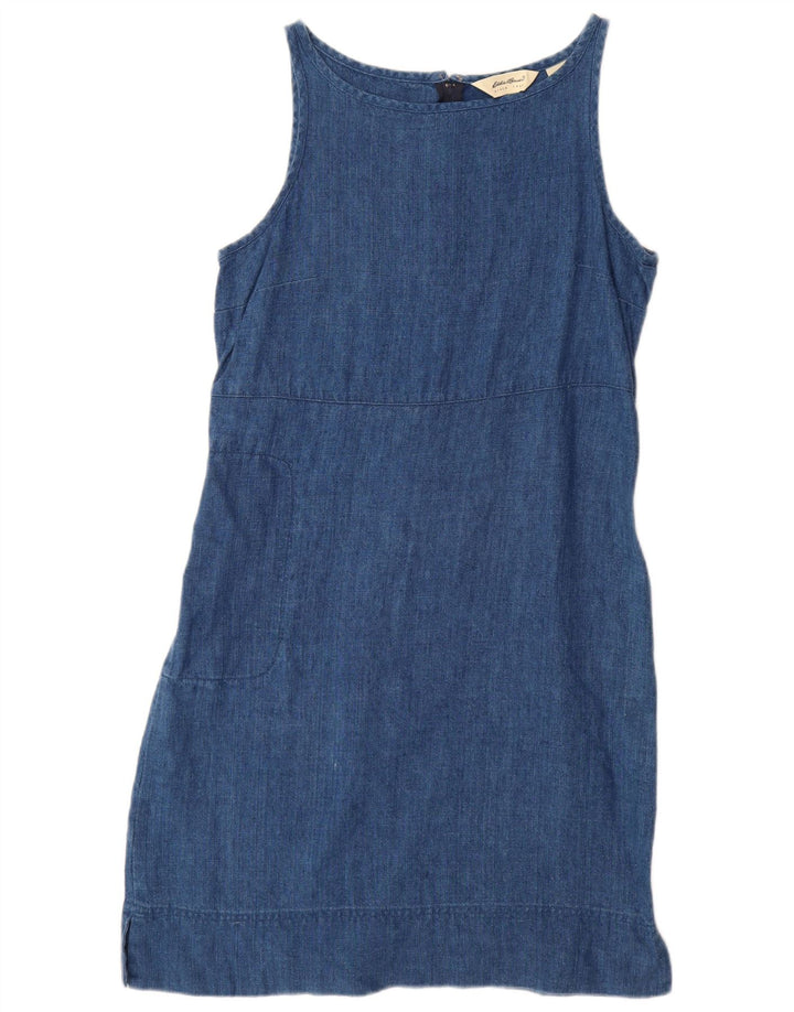 EDDIE BAUER Vestido feminino sem mangas com bainha US 10 grande linho azul