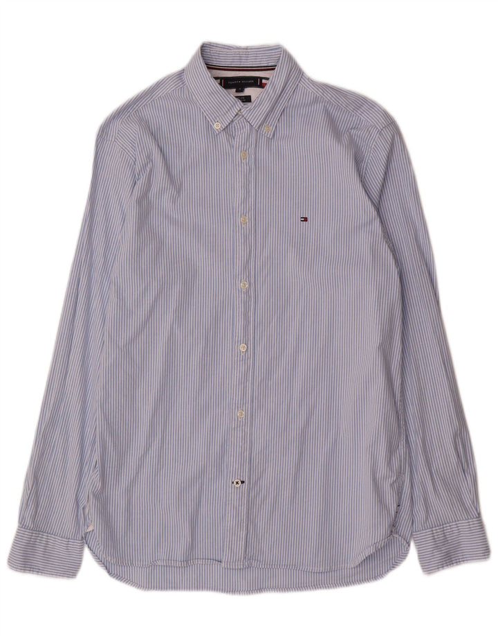 Camisa masculina TOMMY HILFIGER regular fit de algodão listrado azul médio