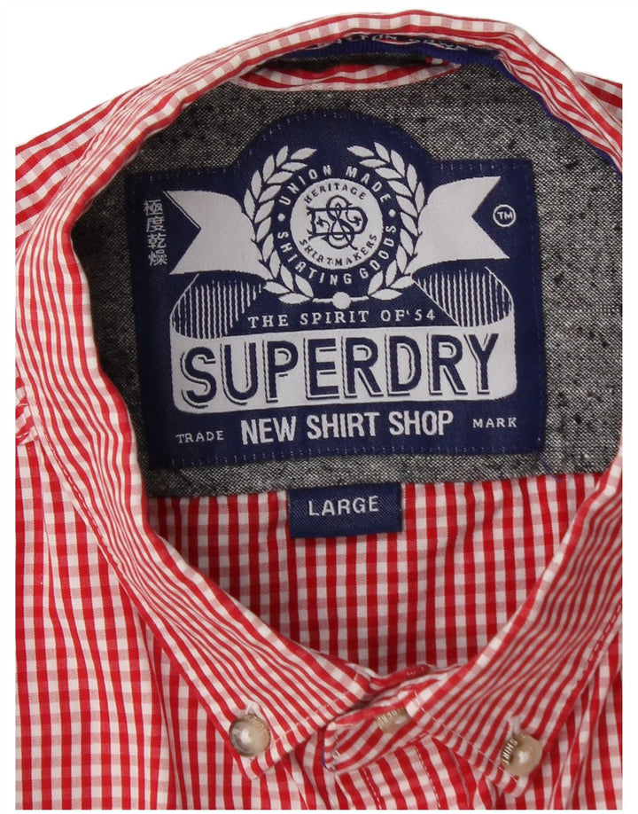 Camisa masculina de manga curta SUPERDRY grande algodão vermelho guingão