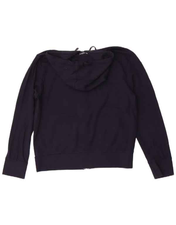 Zara Suéter feminino com capuz e zíper Reino Unido 14 Viscose azul marinho médio