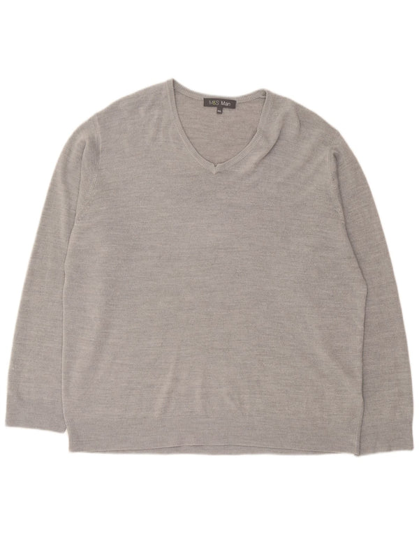 Suéter masculino Marks & Spencer com decote em V 2XL cinza acrílico