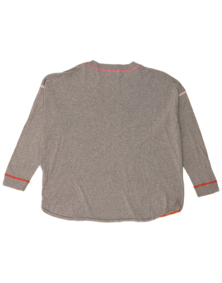 Tommy Hilfiger Suéter feminino oversized com gola redonda Reino Unido 16 grande cinza