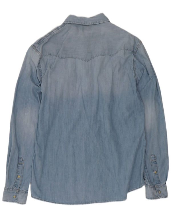 Camisa Wrangler masculina regular fit jeans grande algodão azul