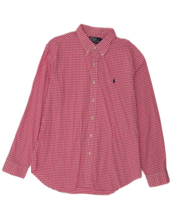 Polo Ralph Lauren Mens Slim Fit Camisa XL Rosa Algodão Gingham