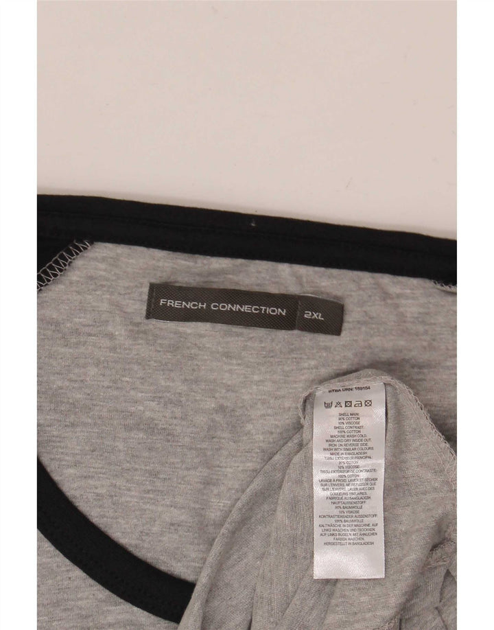 French Connection Mens Top Manga Longa 2XL Algodão Colourblock Cinza