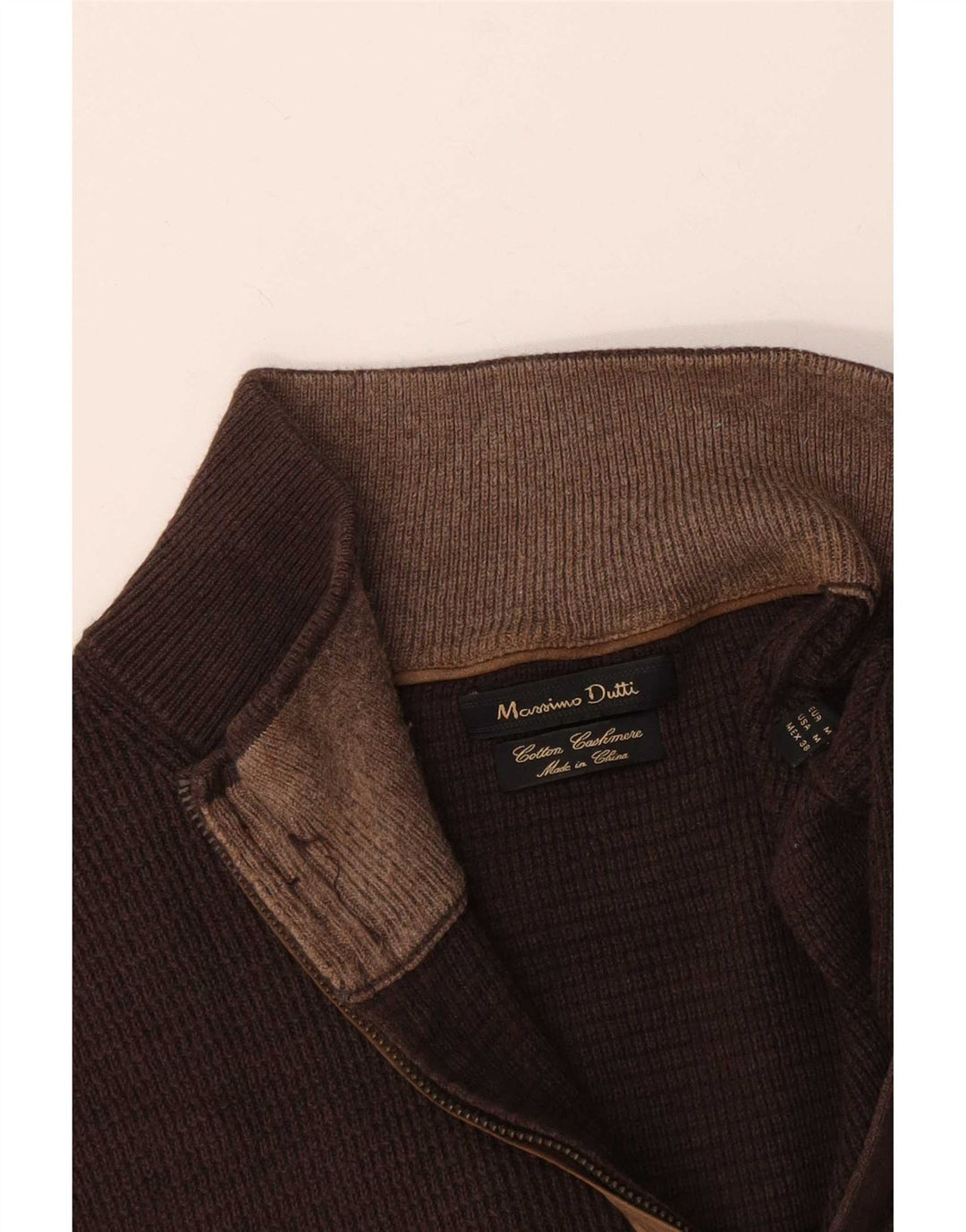 Suéter masculino Massimo Dutti com zíper e gola em algodão marrom médio