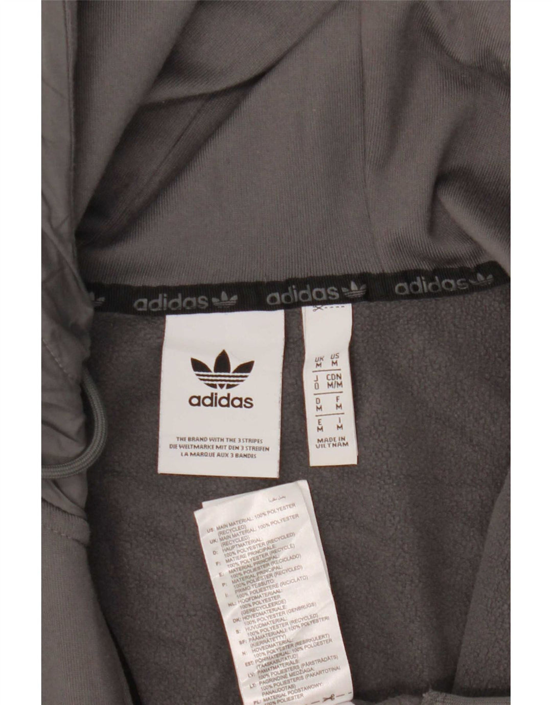 Adidas masculino zip moletom com capuz médio cinza colorblock poliéster