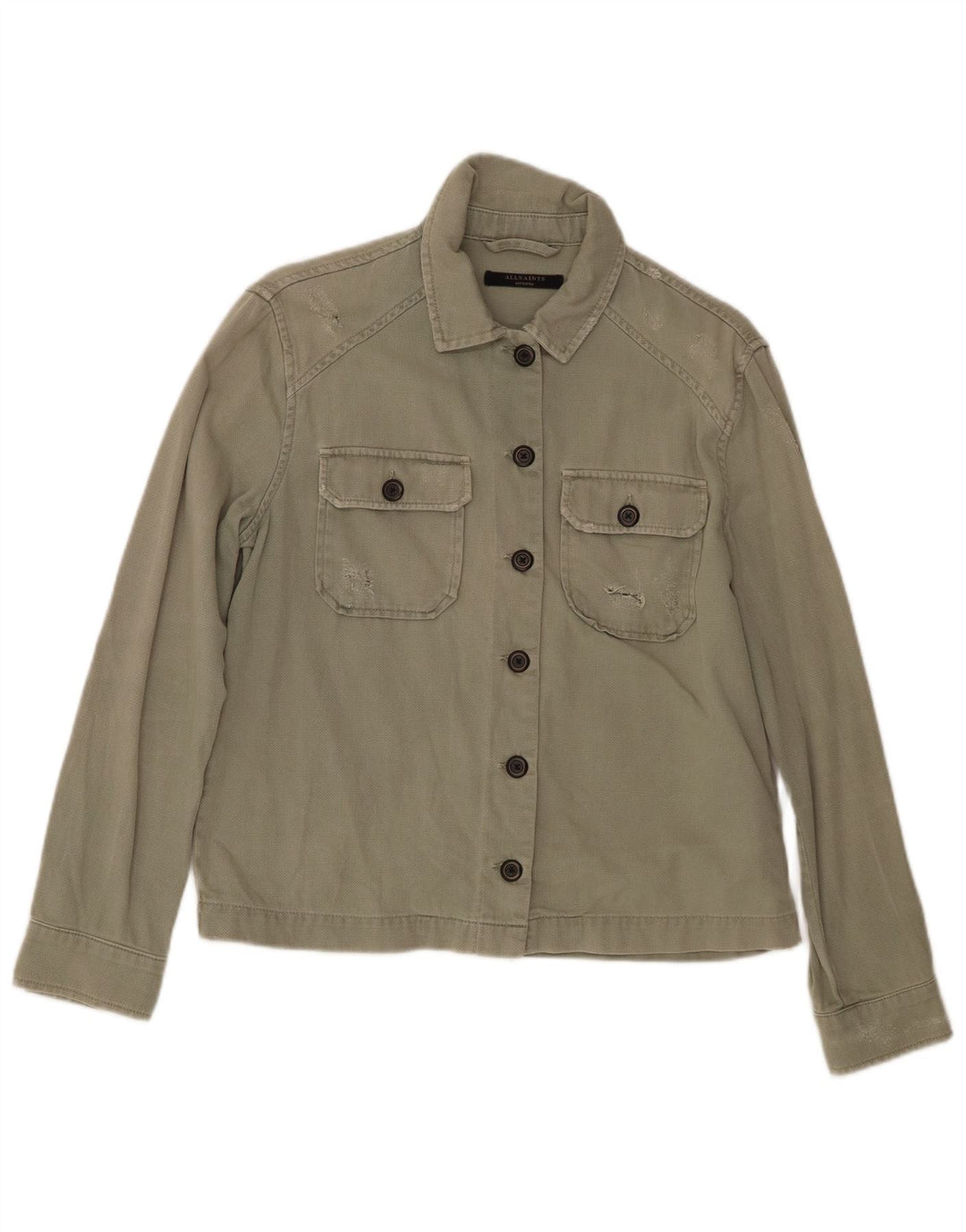 Jaqueta bomber feminina All Saints desgastada Reino Unido 14 médio cáqui Chevron
