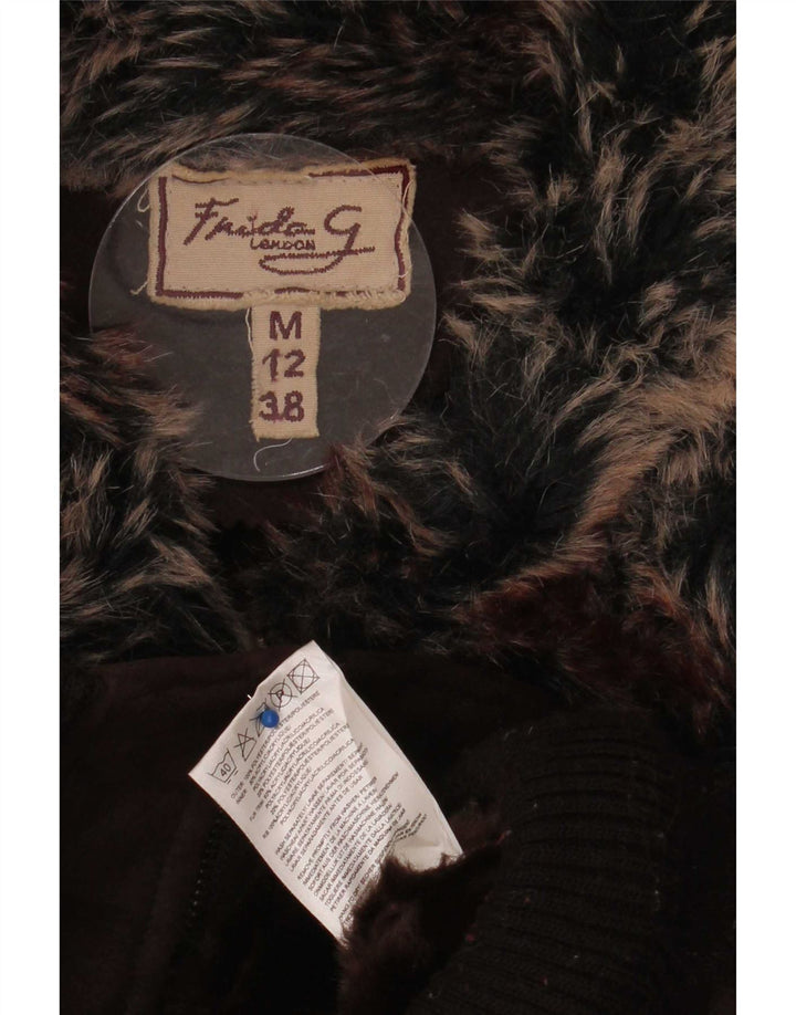 Jaqueta bomber vintage feminina UK 12 poliéster marrom médio