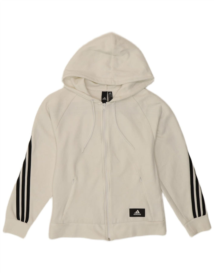 ADIDAS Womens Zip Hoodie Sweater UK 4/6 XS Branco Algodão