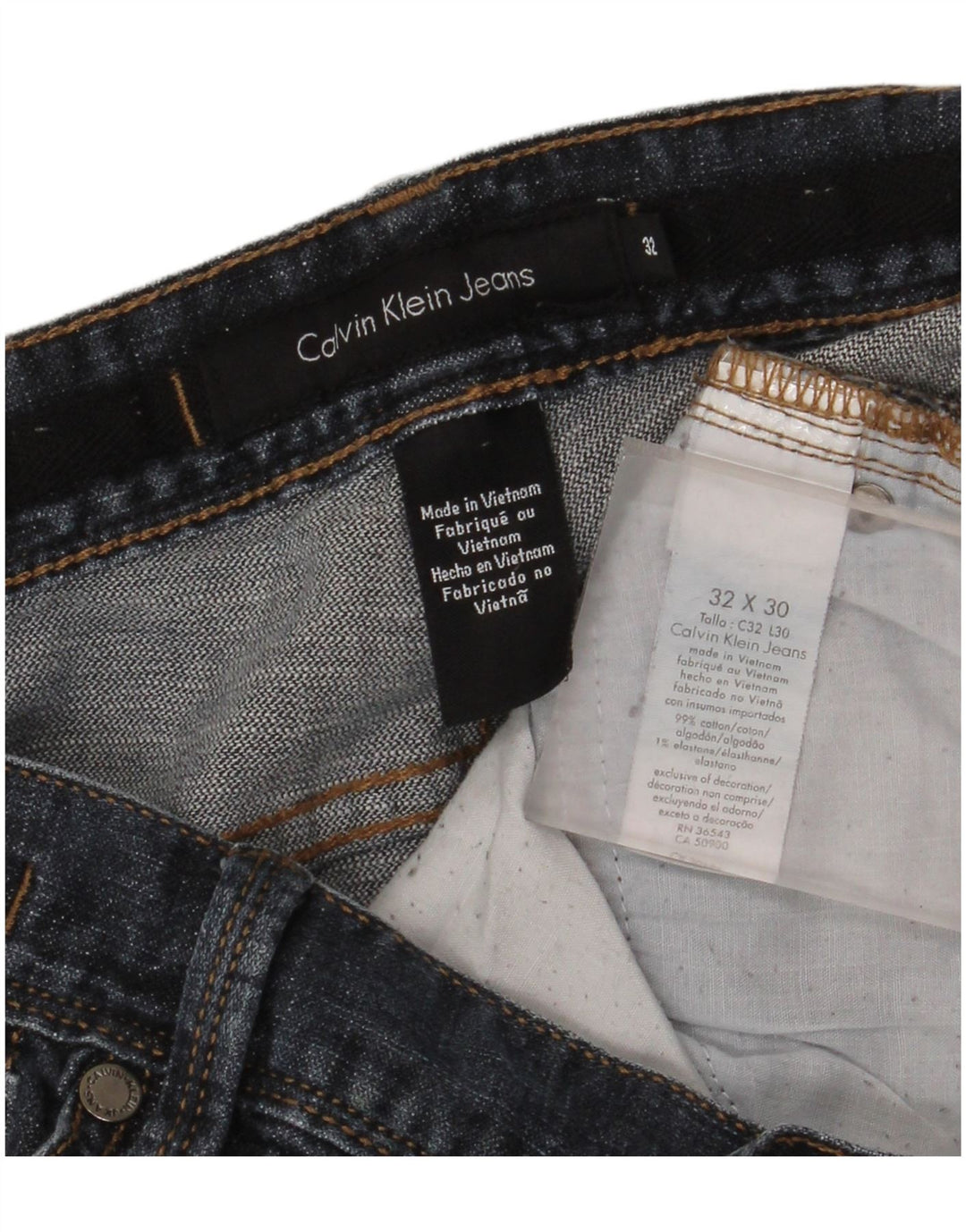 Calça jeans reta masculina Calvin Klein W32 L26 algodão azul marinho