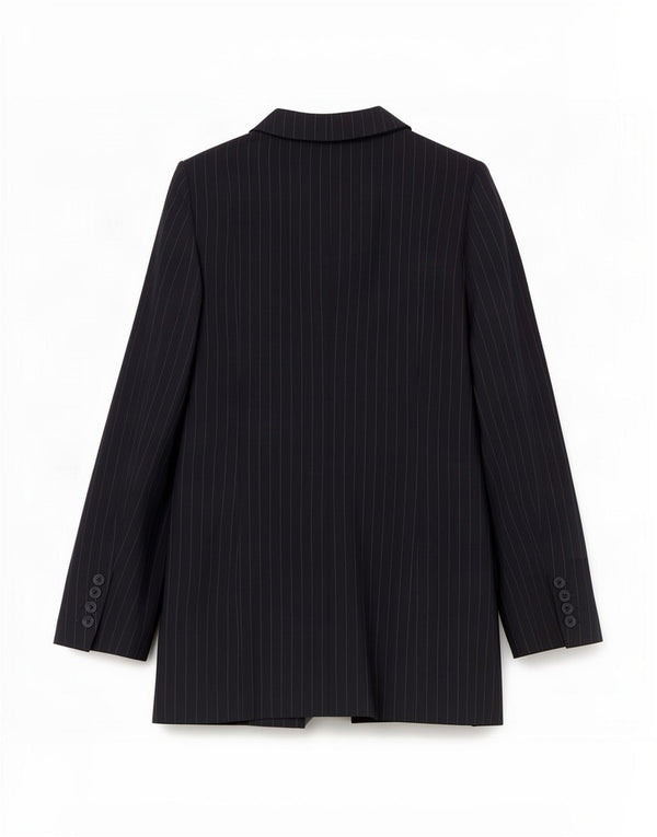 Jaqueta Blazer Feminina Reiss com 1 Botão Reino Unido 4 XS Azul Marinho Riscas de Giz Poliéster