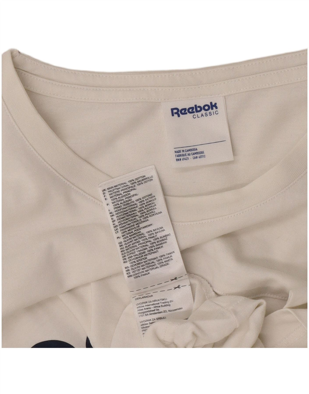 Reebok Mens Classic Graphic T-Shirt Top Grande Algodão Branco