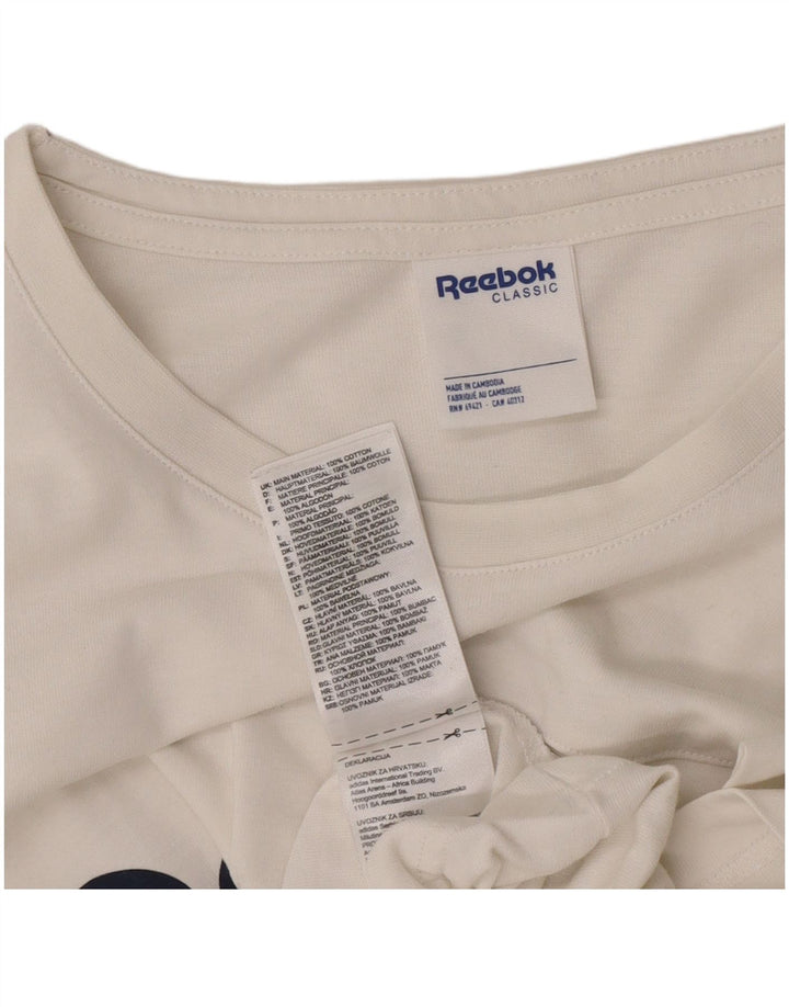 Reebok Mens Classic Graphic T-Shirt Top Grande Algodão Branco